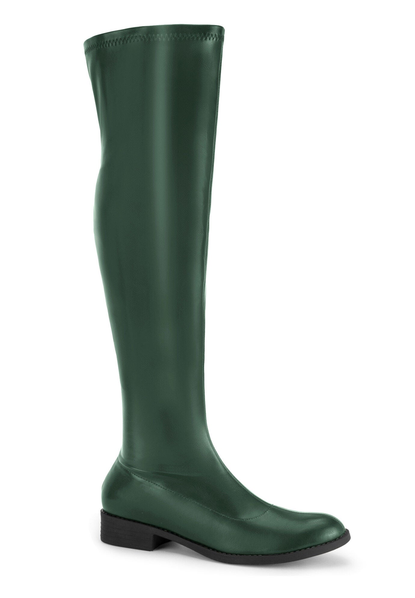 Round Toe Low Block Heel Over the Knee High Boots, Dark Green / Forest Green, hi-res image number 0