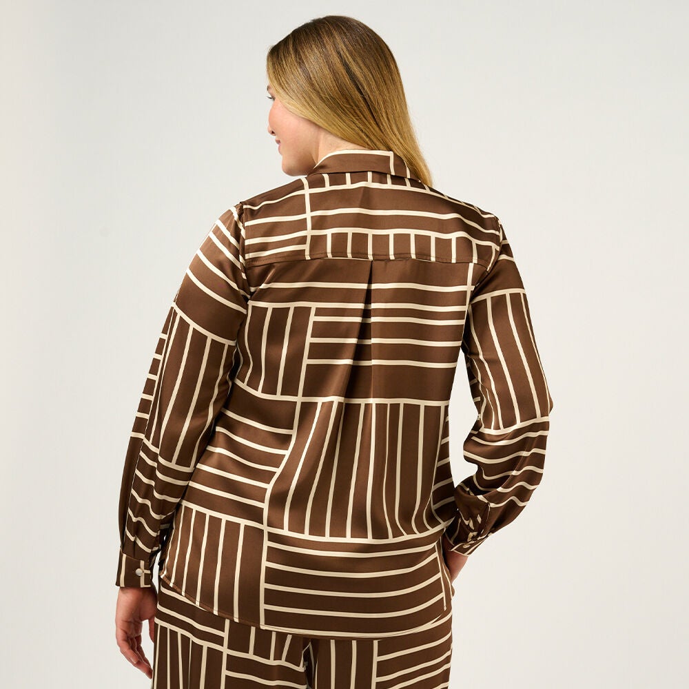 Josie long sleeve Geometric Shirt, CedarCream / Brown, alternate image number 3