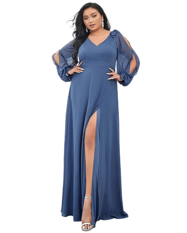 Open Lantern Sleeve A-Line Bridesmaid Dress, , alternate image number null