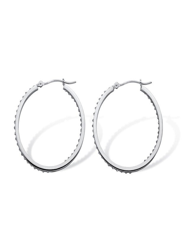 Diamond Fascination Bernish-Set Hoops in Platinum-plated Sterling Silver, White / White, alternate image number 1