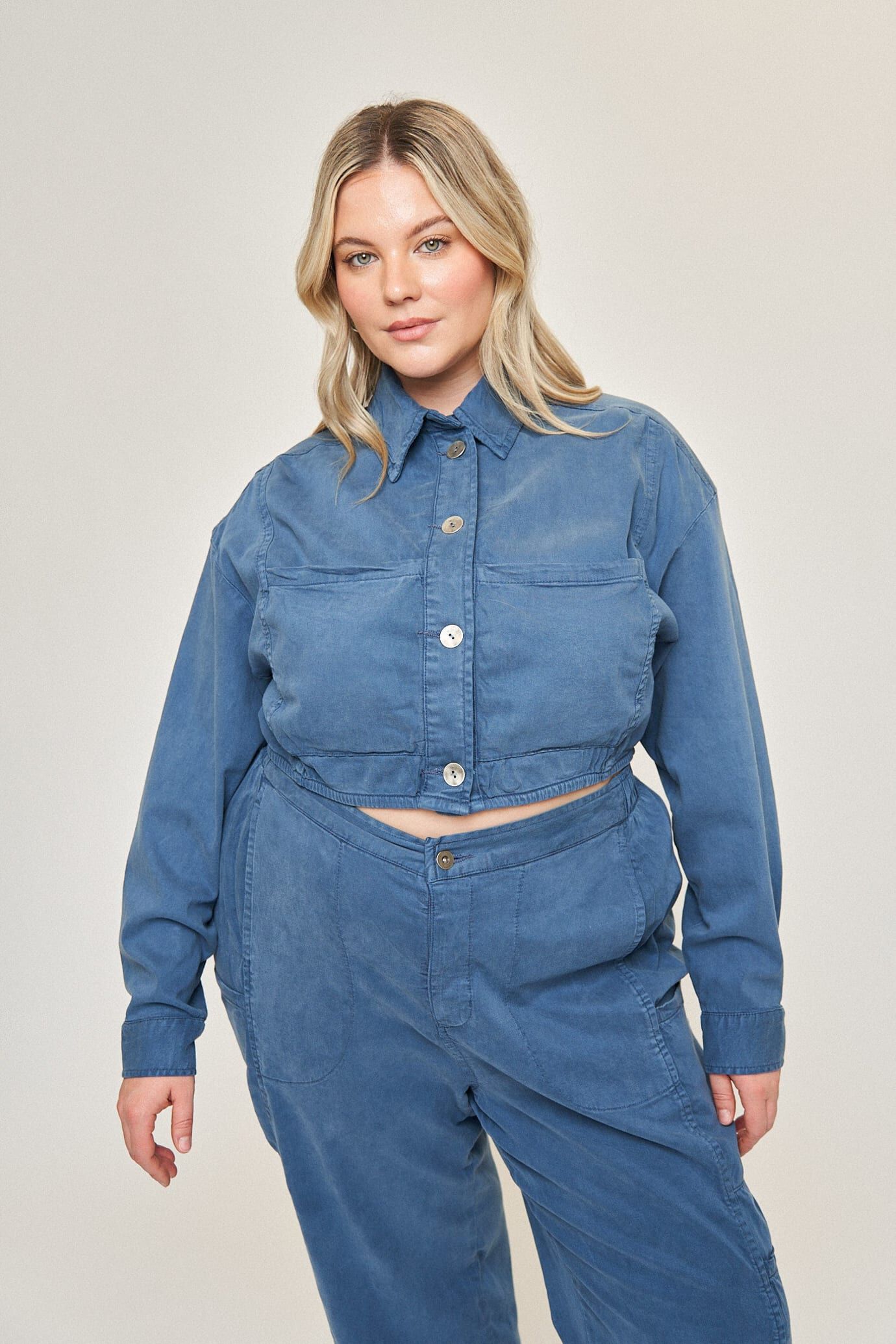 Drew Cotton Tencel Crop Jacket, Slate Blue / Dusty Blue, hi-res image number 0