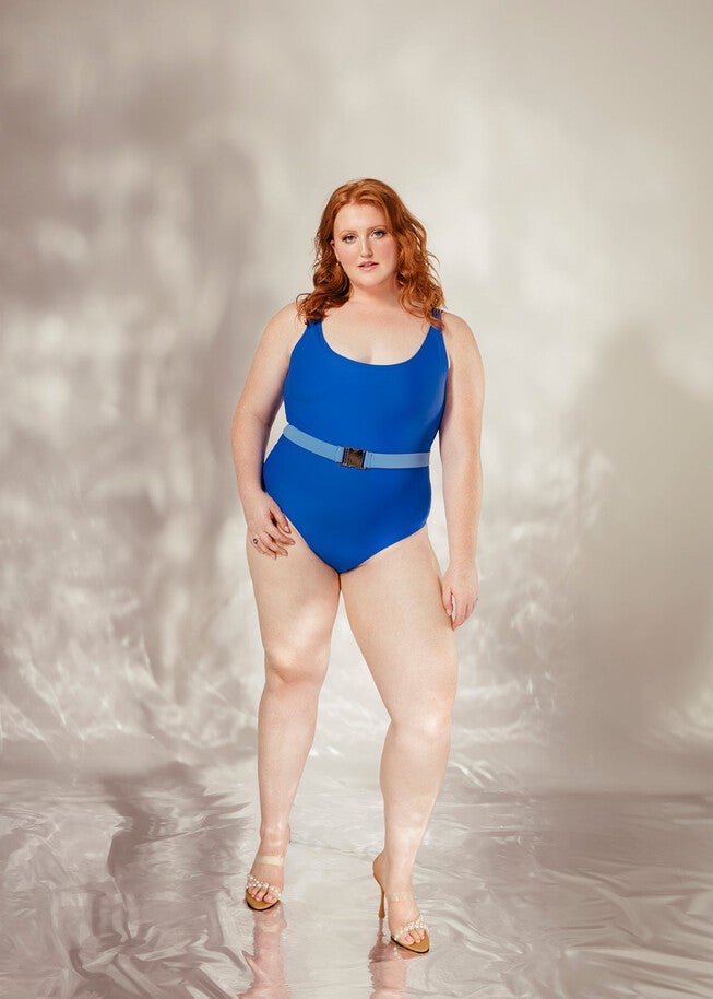 Blue Belted One Piece Swimsuit, Blue / Cobalt, hi-res image number 0