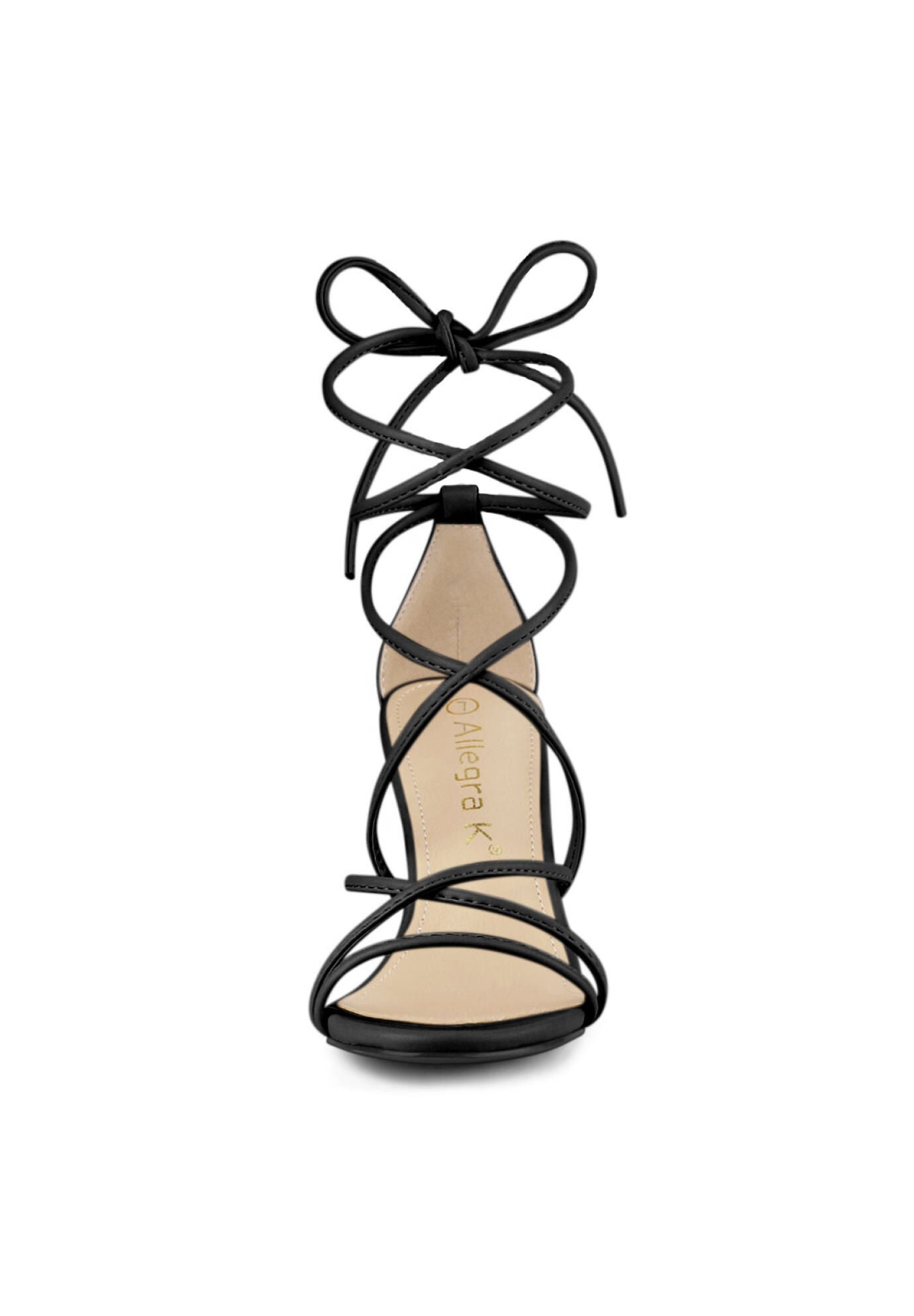 Strappy Lace Up Chunky Heeled Heels Sandals, Black / Black, alternate image number 1