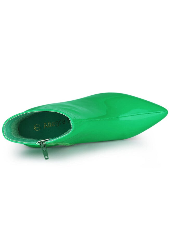 PATENT LEATHER POINTED TOE ZIP ANKLE BOOTS, Green / Light Green, alternate image number 3