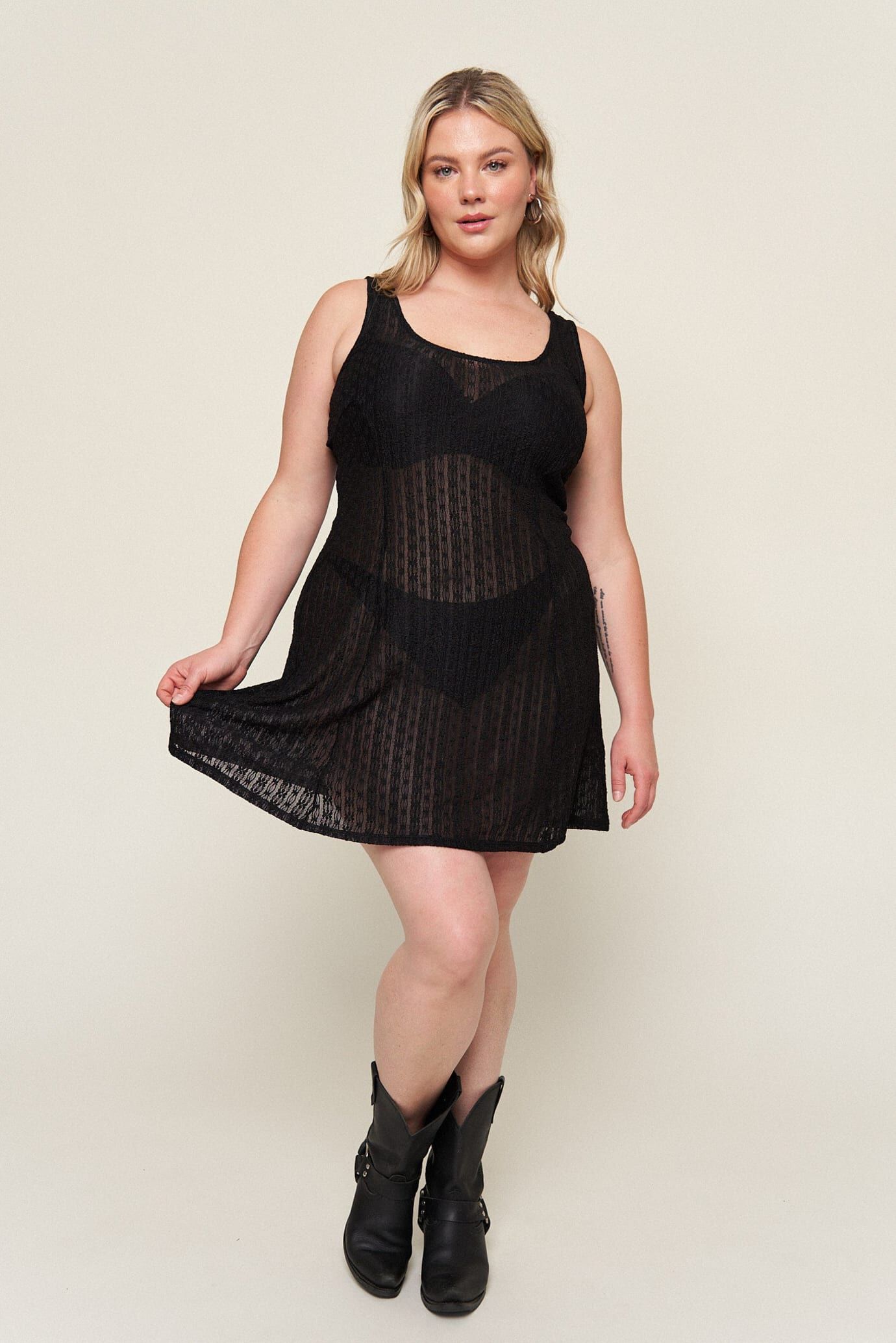Michaela Lace Mini Dress, Black / Black, hi-res image number 0