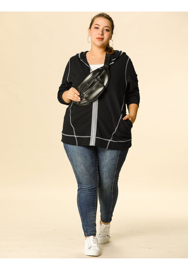 ZIP FRONT LONG SLEEVE HOODIE JACKET, Black / Black, hi-res image number 0