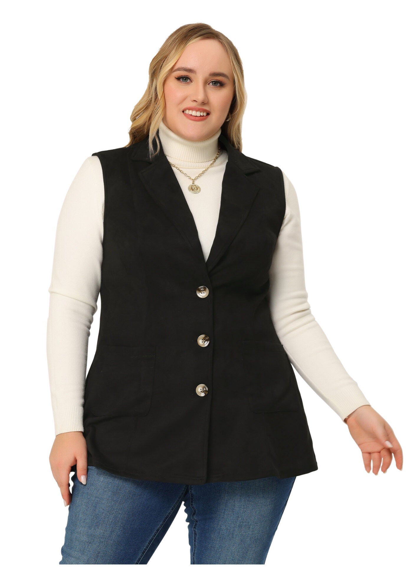 Lapel Suede Utility Vest, Black / Black, hi-res image number 0