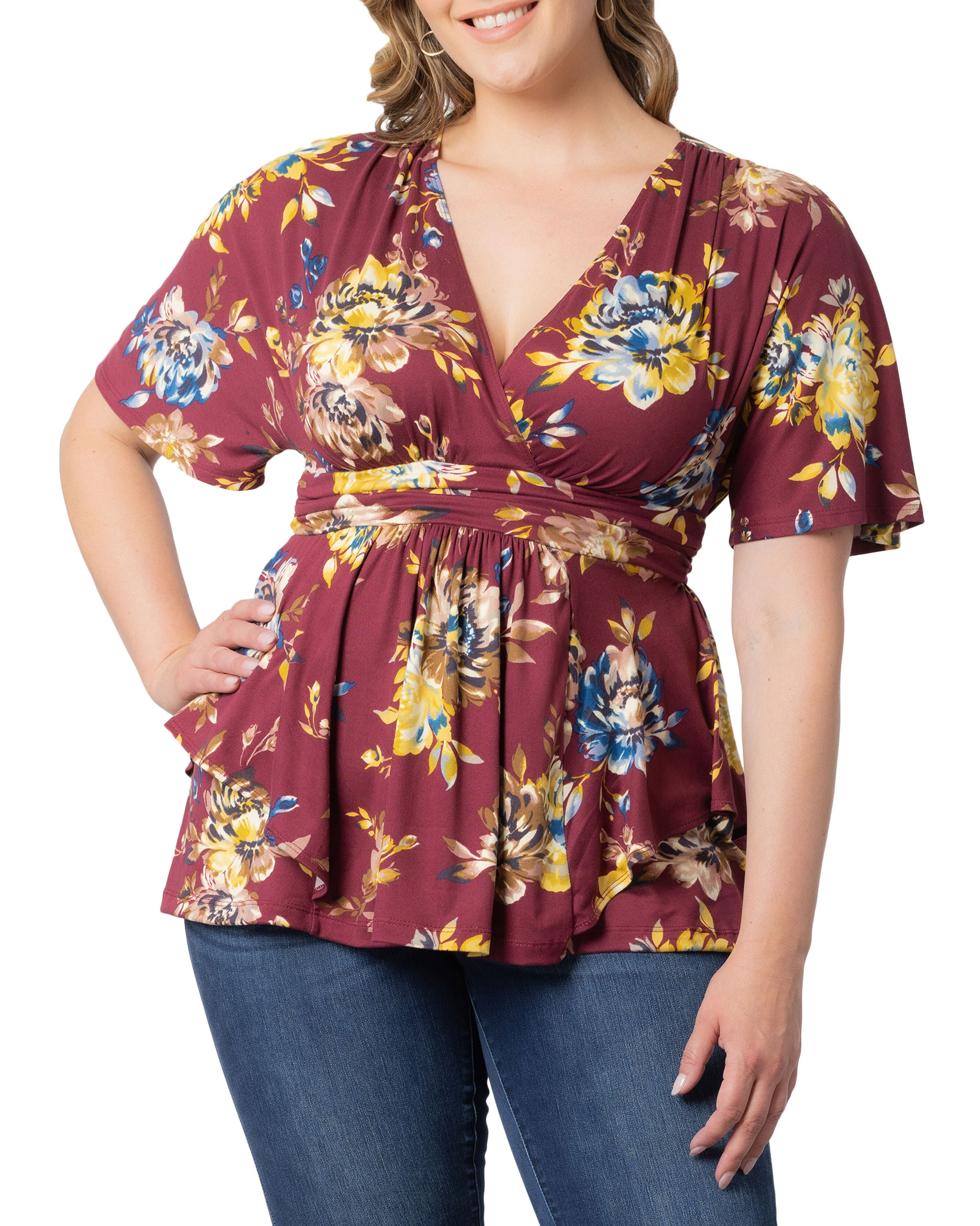 Encore Print Top, BORDEAUX BLOOMS / Burgundy, alternate image number 2