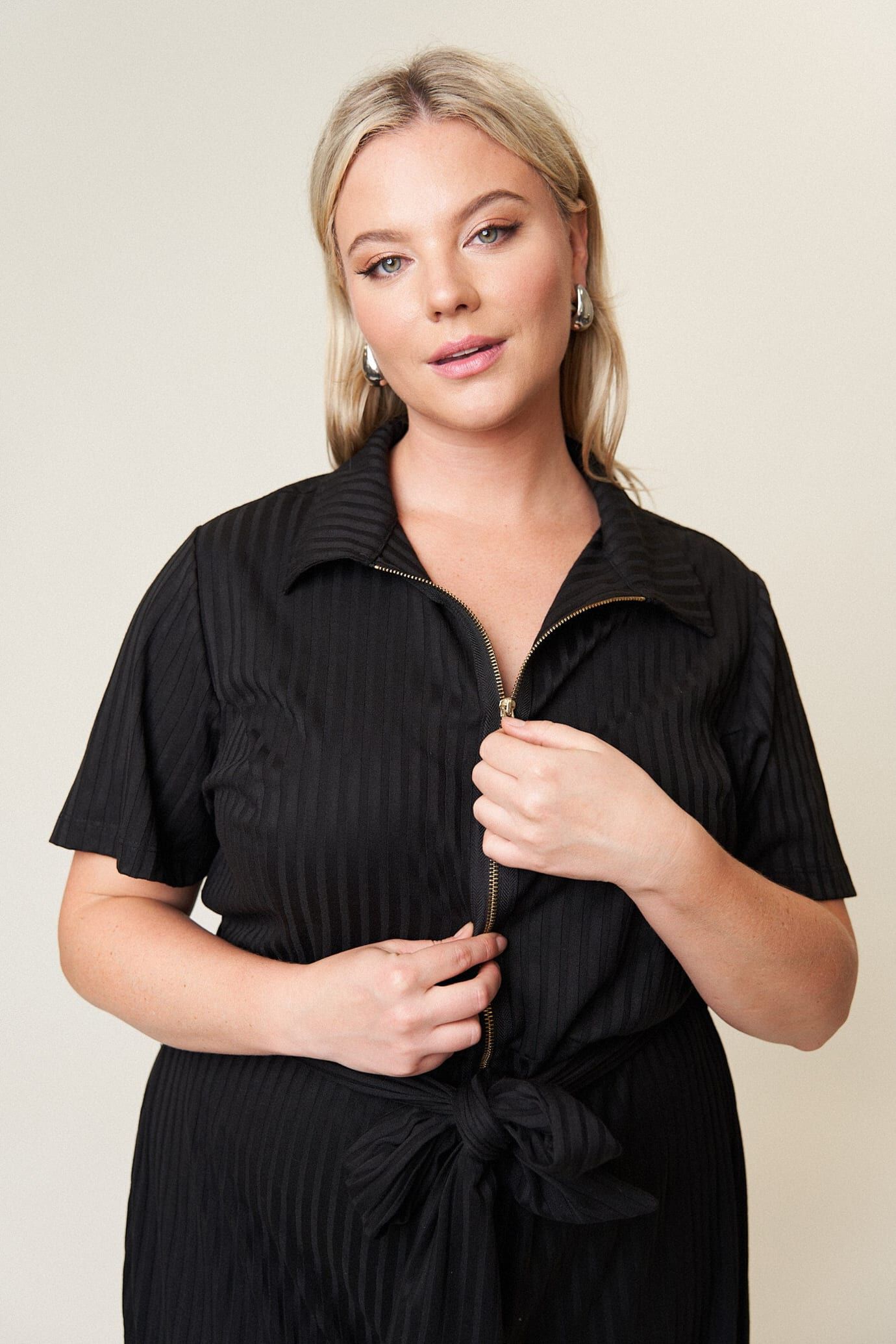 Lucia Belted Jumpsuit, Black / Black, alternate image number 2