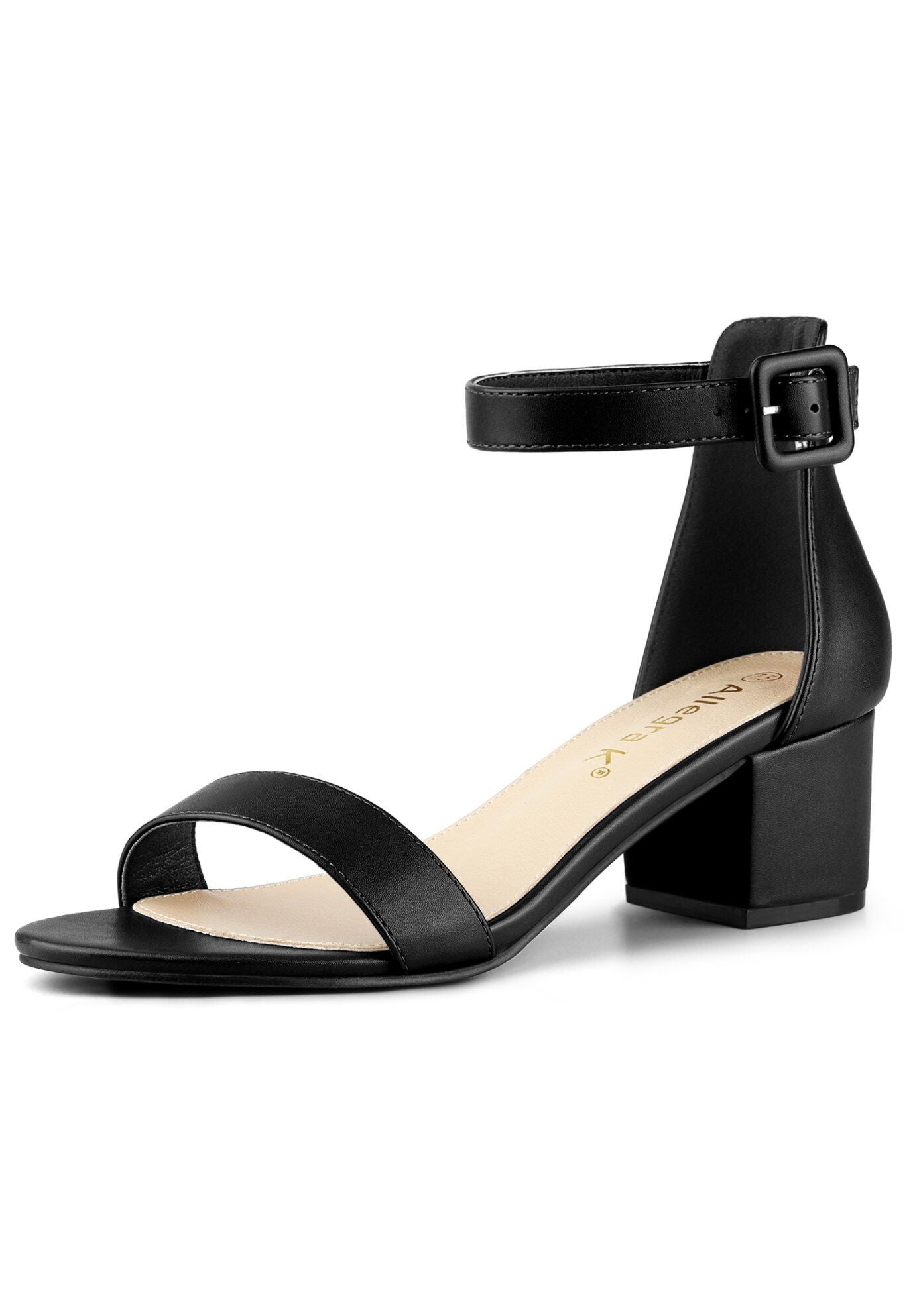Open Toe Low Block Heel Ankle Strap Sandals, Black / Black, hi-res image number 0