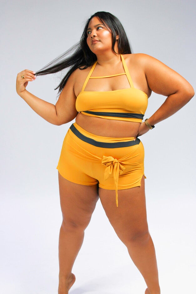 Moe tie-front vintage inspired swim short, , alternate image number null