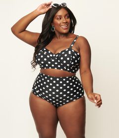 Unique Vintage Black & White Polka Dot High Waist Louise Swim Bottoms