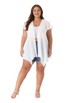 FLARE SLEEVE HIGH LOW SWISS DOTS CARDIGAN