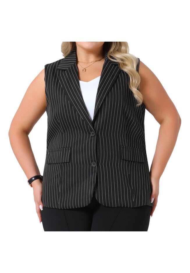 Sleeveless Blazer Lapel V Neck Stripes Suit Vests, Black / Black, alternate image number null