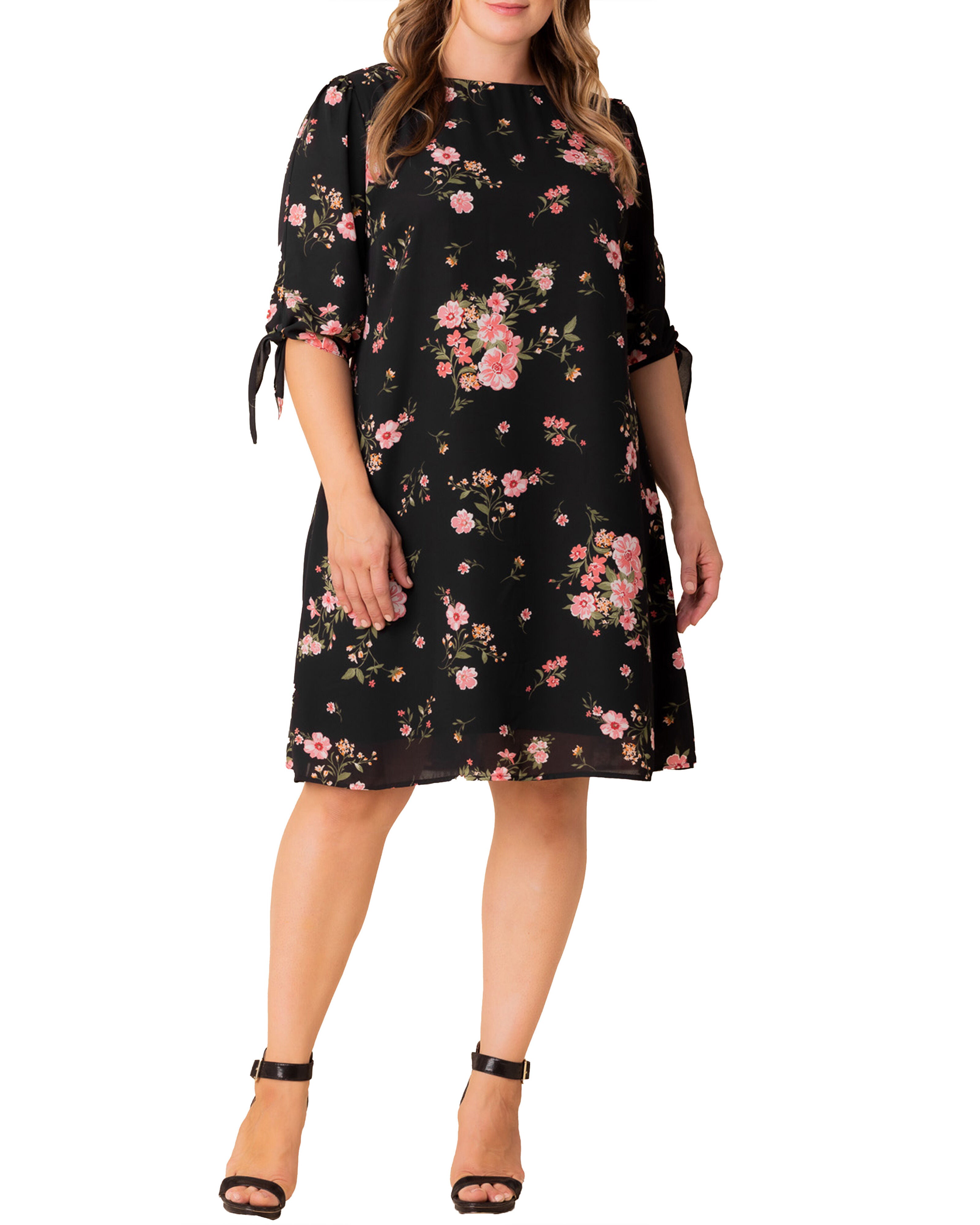 Manhattan Shift Dress, MIDNIGHT PINK POPPIES / Black, hi-res image number 0