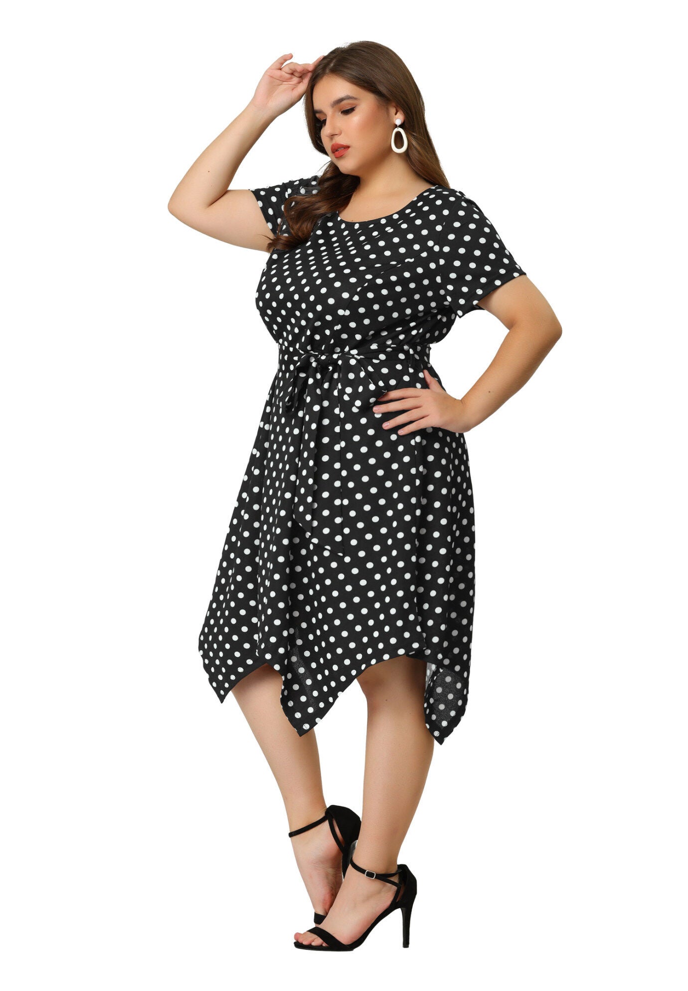 Printed Retro High Low Short Sleeves Dress, Black / Black, hi-res image number 0