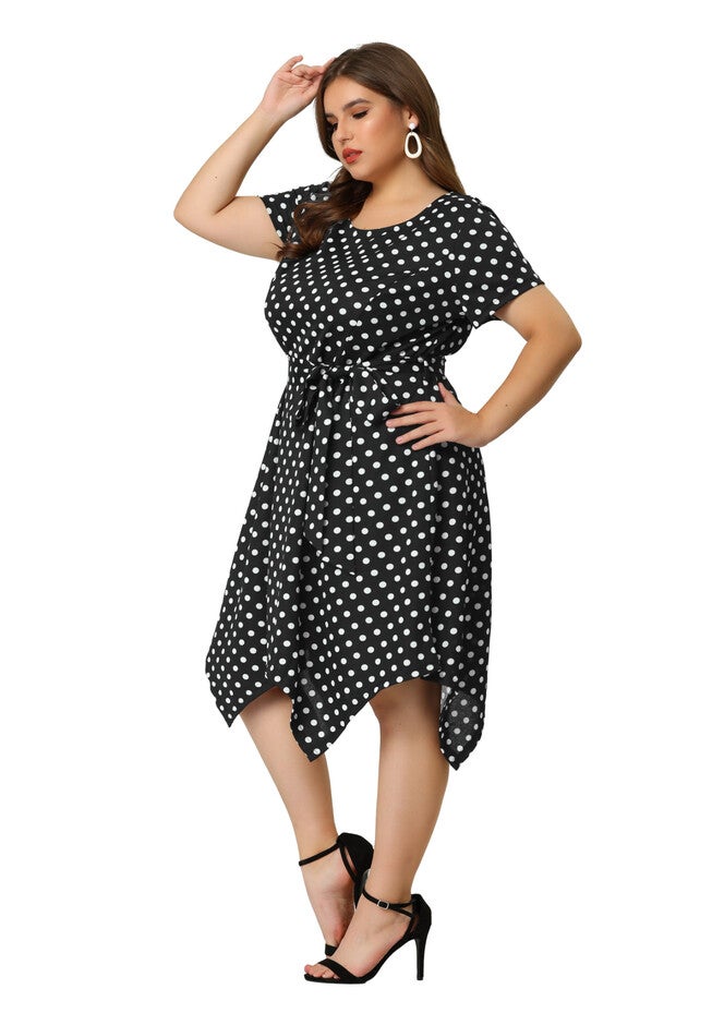 Printed Retro High Low Short Sleeves Dress, Black / Black, hi-res image number 0
