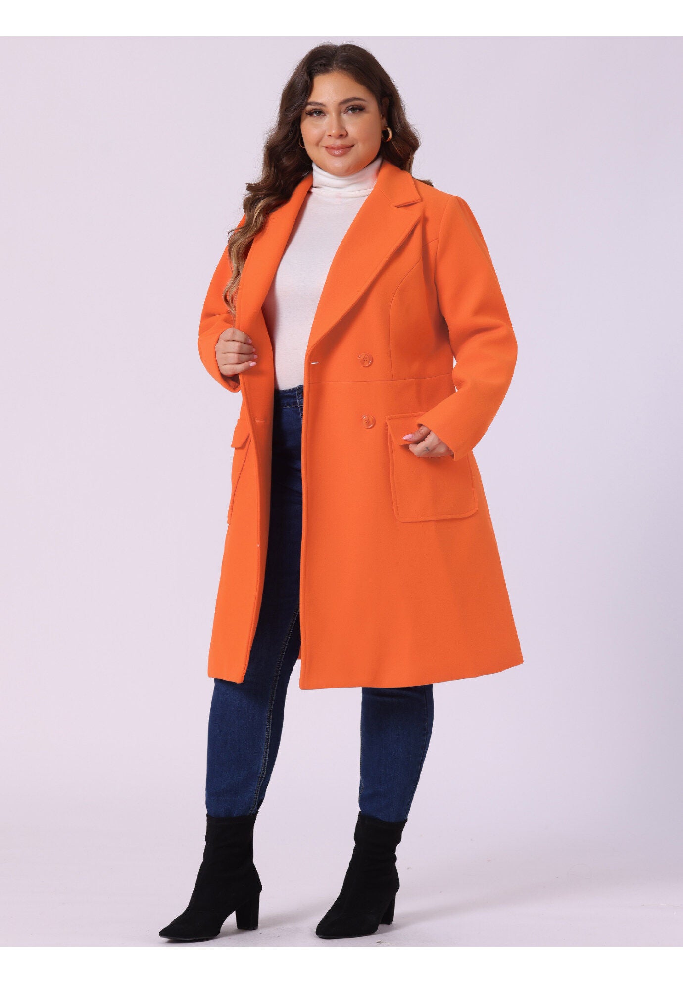 NOTCH LAPEL DOUBLE BREASTED PEA TRENCH COAT, Orange / Orange, hi-res image number 0