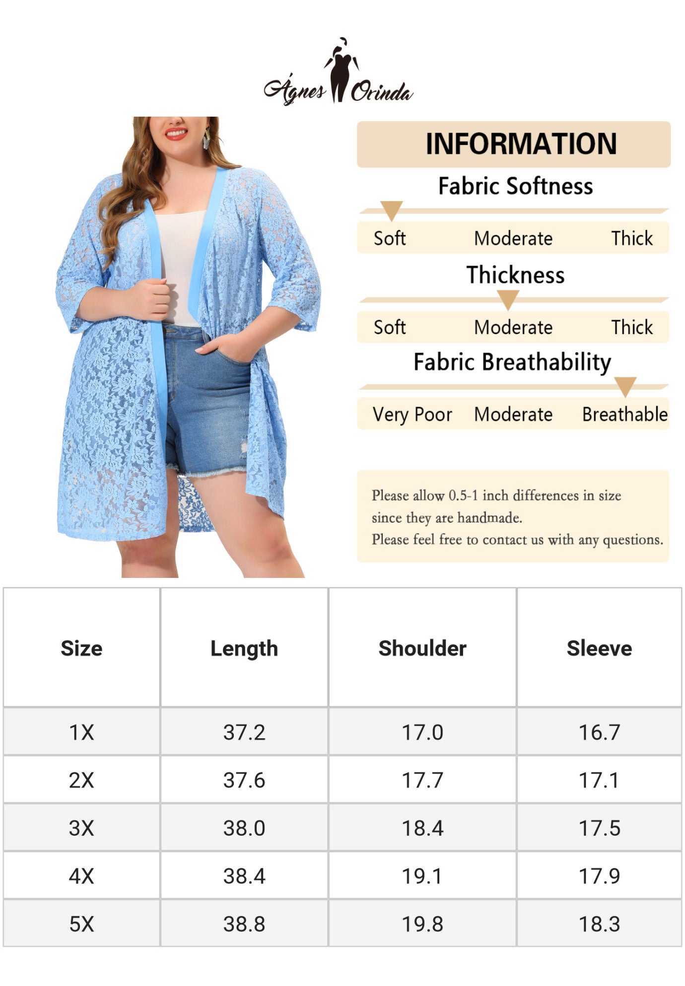 LACE CROCHET 3/4 SLEEVE COVER UP CARDIGAN, Light Blue / Light Blue, alternate image number 4