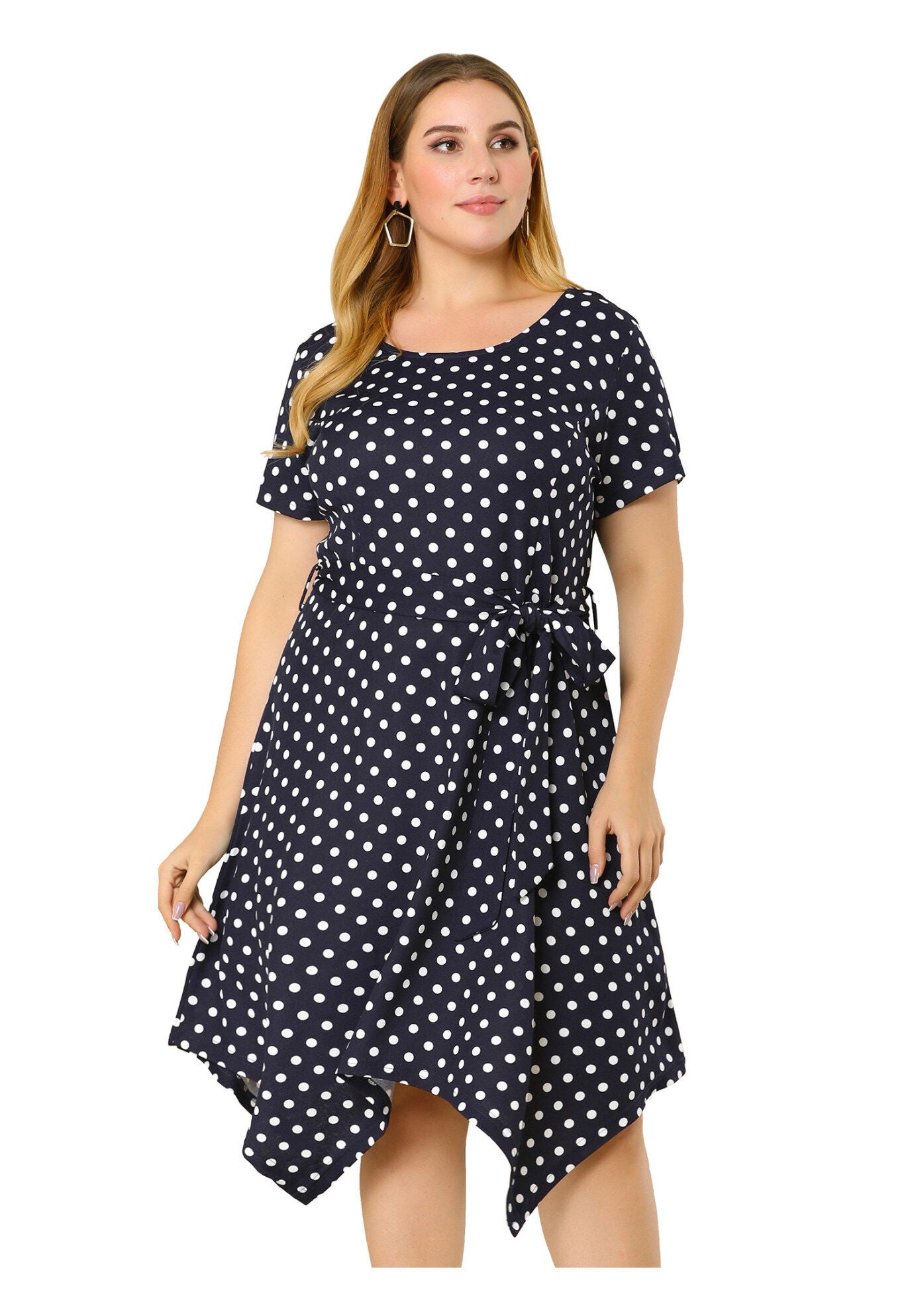 Printed Retro High Low Short Sleeves Dress, Navy Blue / Navy, hi-res image number 0