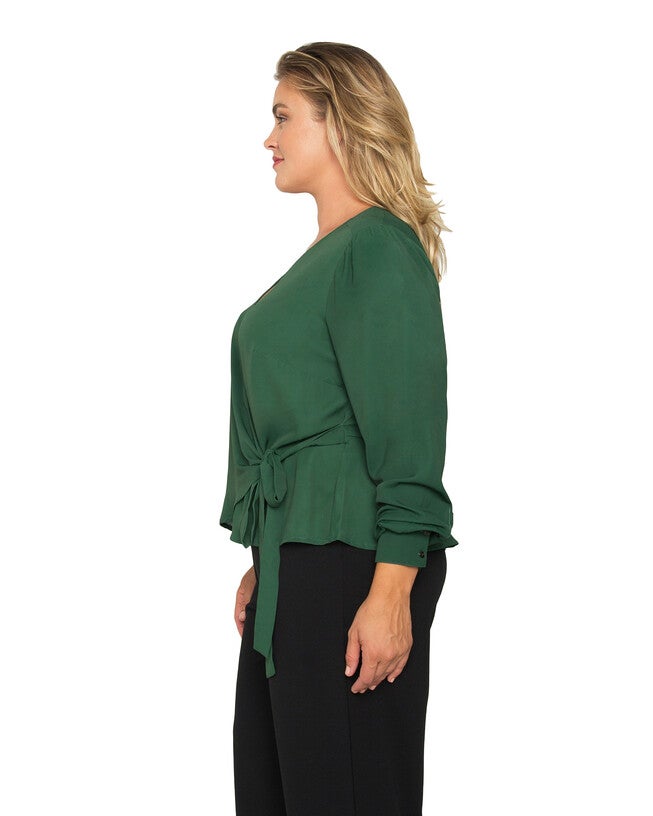 Standards & Practices Wrap Tie Long Sleeve Blouse, GREEN / Forest Green, alternate image number 3