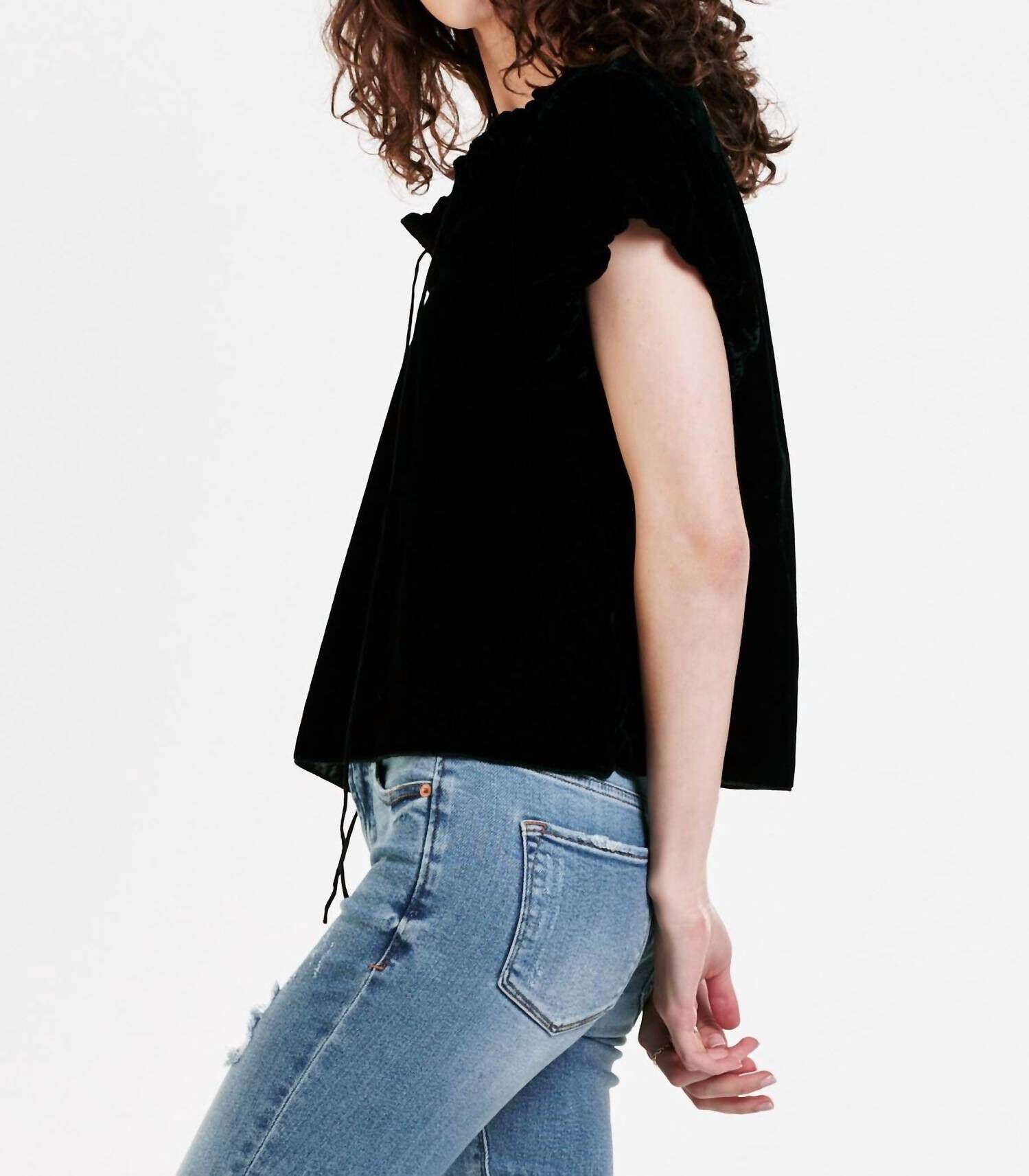 MAGGIE PUFF SLEEVE TOP, Black / Black, alternate image number 2