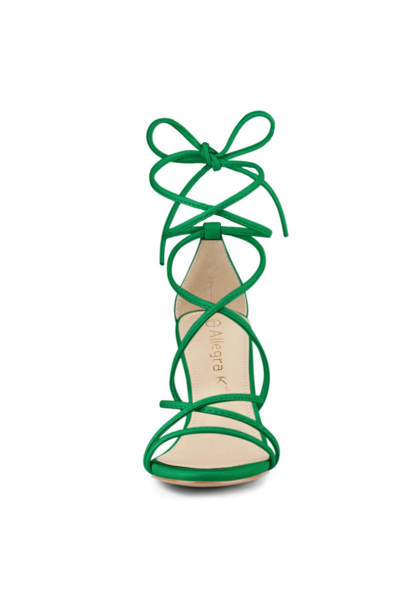 Strappy Lace Up Chunky Heeled Heels Sandals, Green / Kelly Green, alternate image number 1