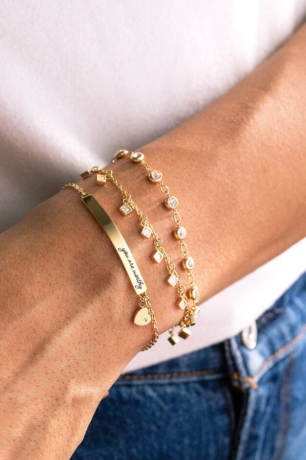 “You Are Worthy” Inline Bracelet, Gold / Gold, alternate image number 4