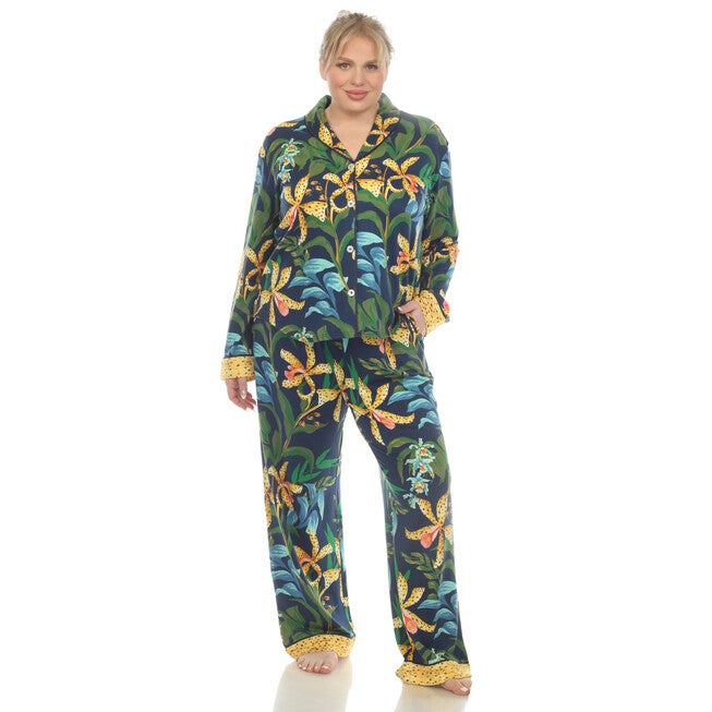 Two Piece Wildflower Print Pajama Set, Navy / Navy, alternate image number null