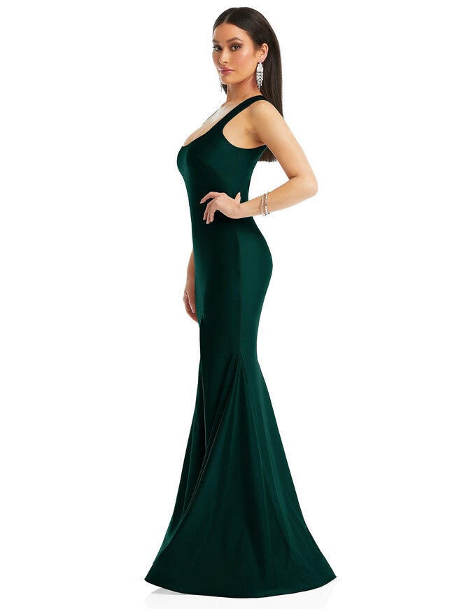 Square Neck Stretch Satin Mermaid Dress with Slight Train, , alternate image number 6