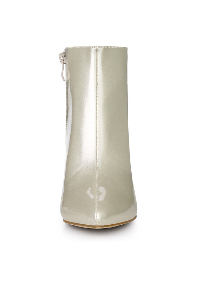 CLEAR HEEL POINTY TOE ANKLE BOOTS, Gold / Gold, alternate image number 1