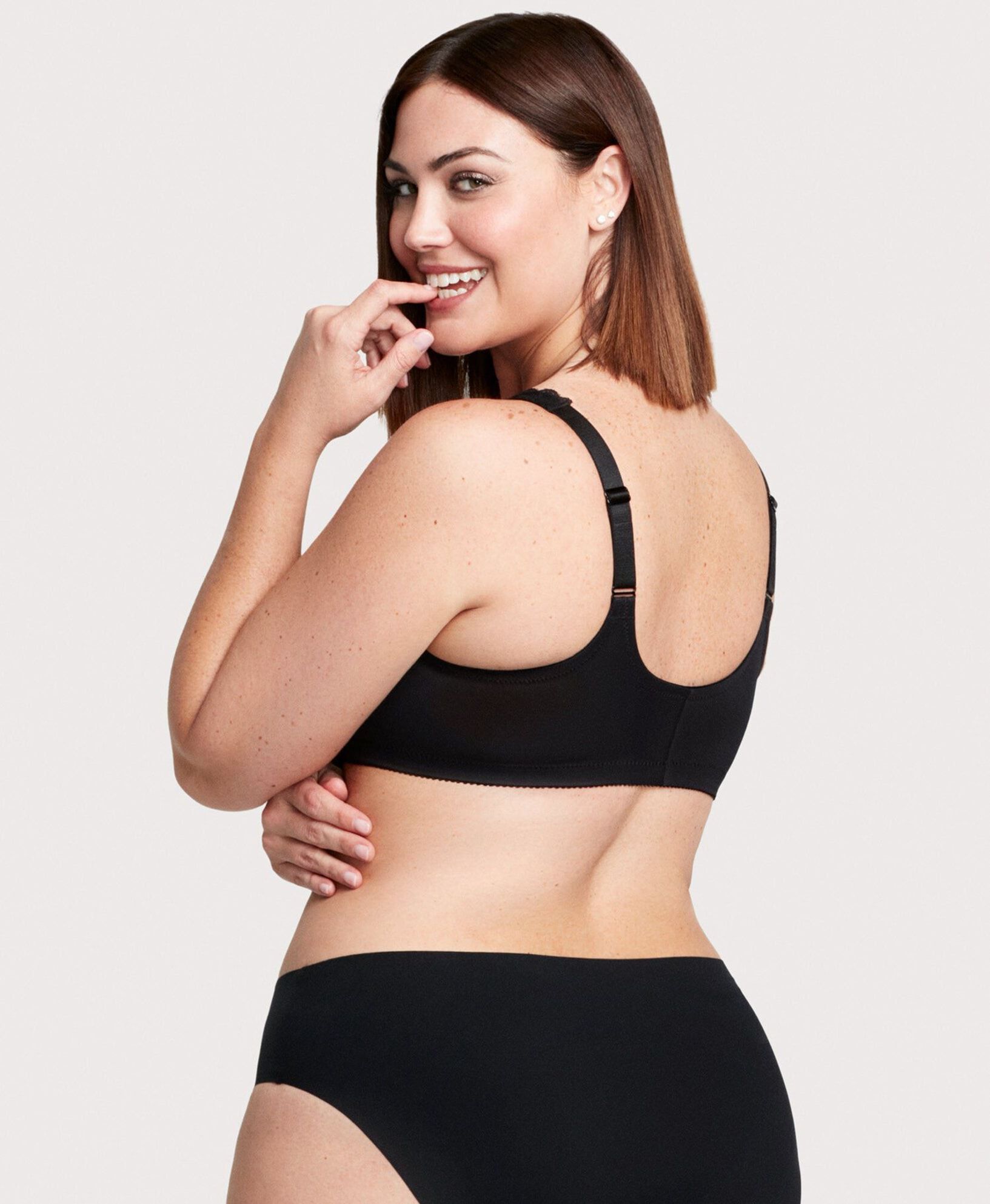 WonderWire Front-Closure Stretch Lace Bra, Black / Black, alternate image number 3