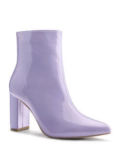 Pointed Toe Side Zip Chunky Heel Patent Ankle Boots
