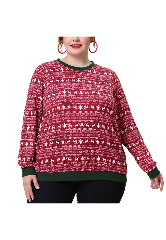Long Sleeve Contrast Color Knit Pullover Top, Red / Red, alternate image number null