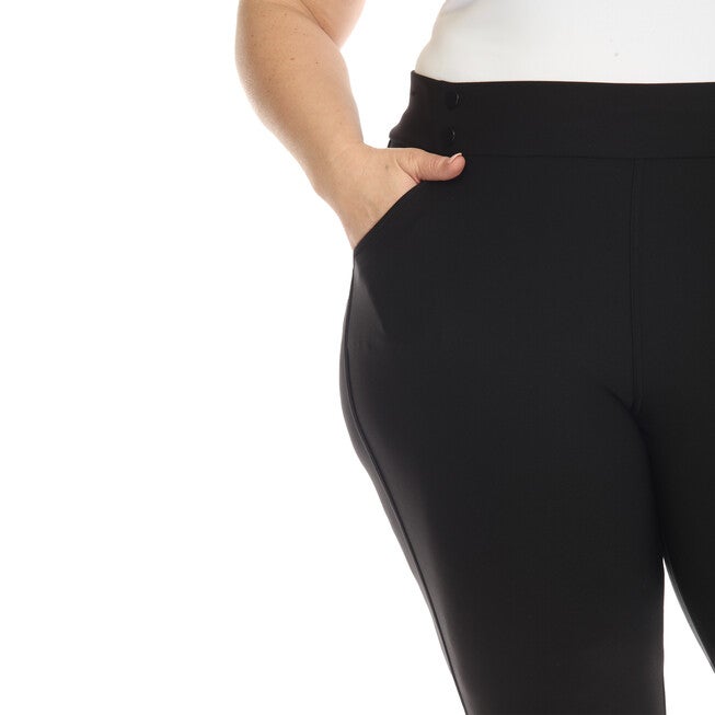 White Mark Super Soft Elastic Waistband Scuba Pants, Black / Black, alternate image number null