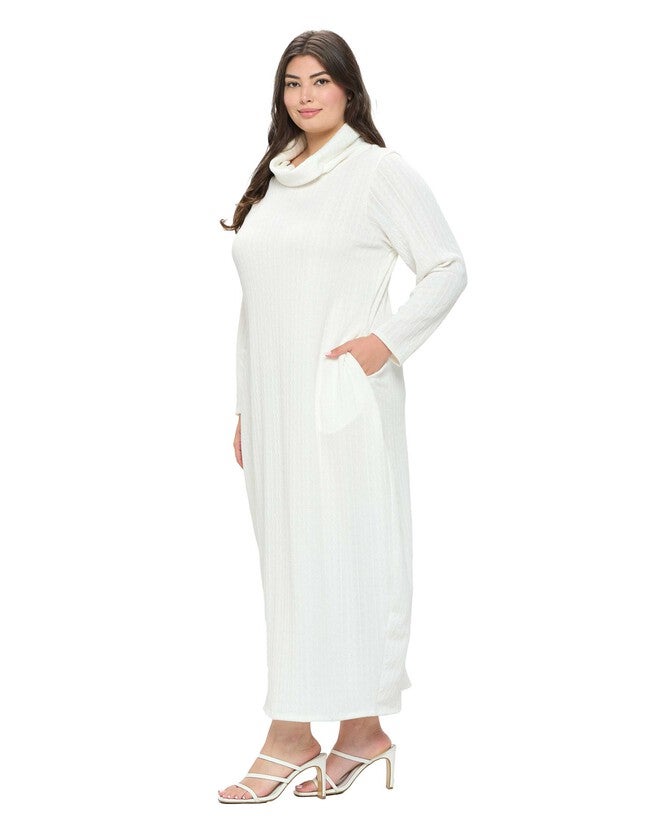 LANA COWL TURTLE NECK POCKET SWEATER DRESS, Ivory / Ivory, alternate image number 2