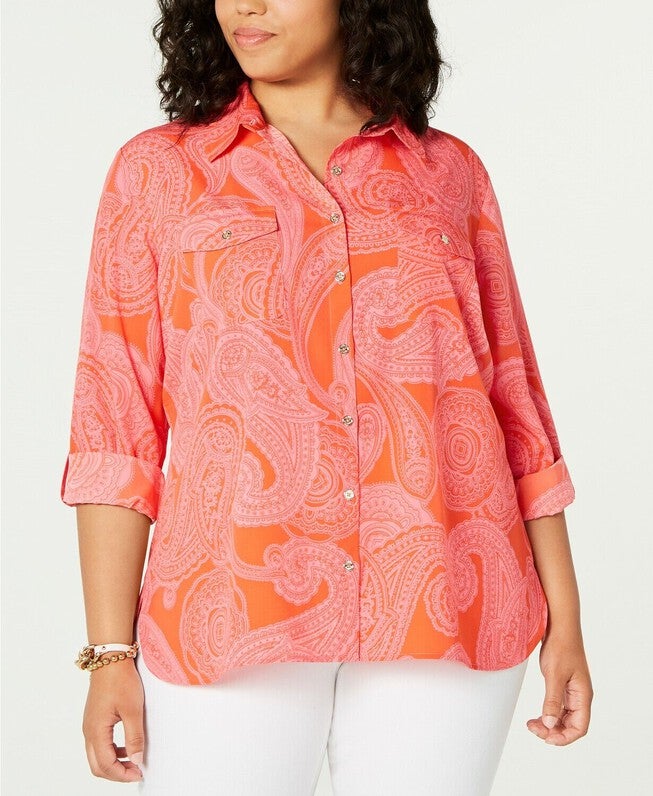 Tommy Hilfiger Women's Plus Paisley Print Shirt Red Size 0X, Red / Red, hi-res image number 0