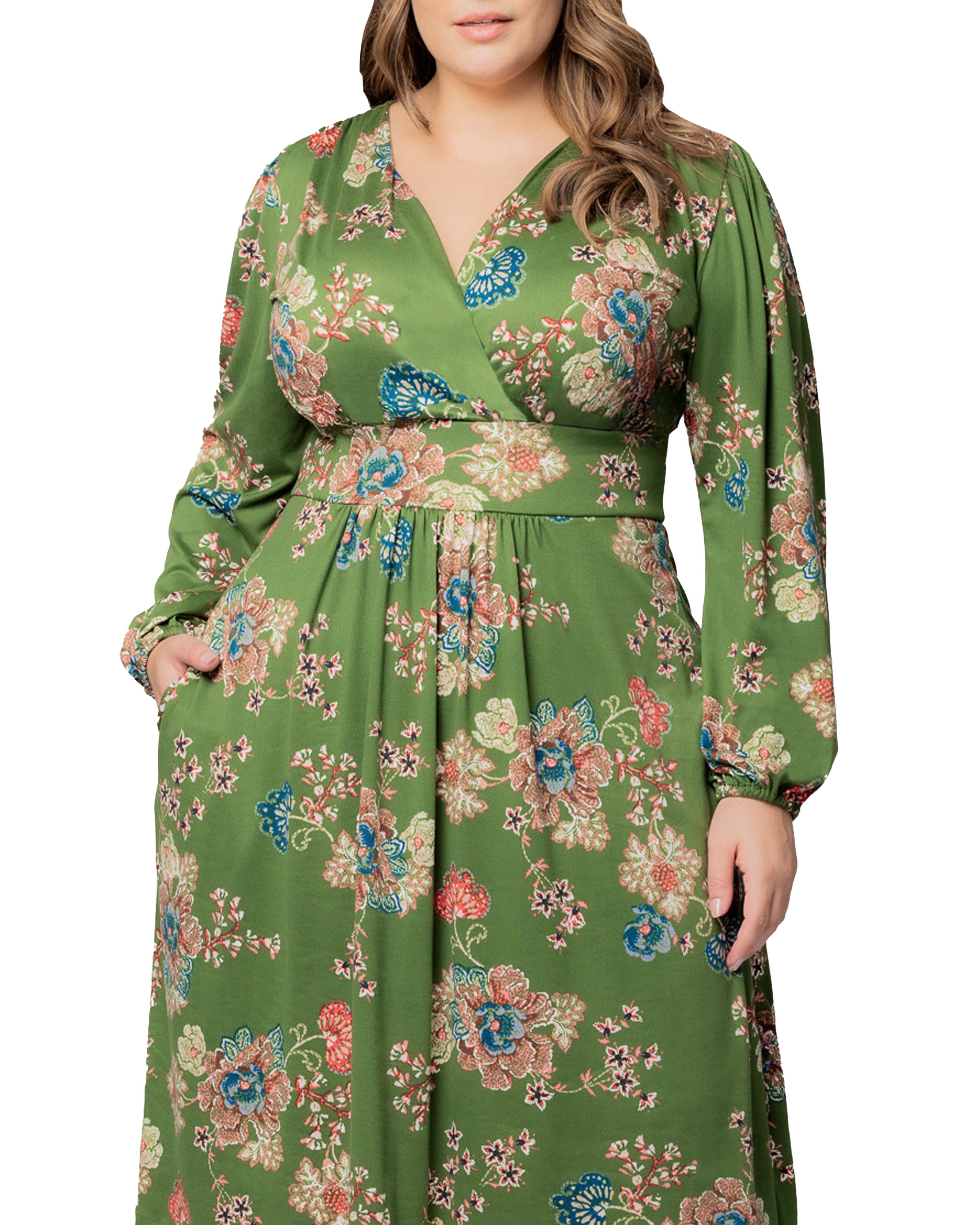 Diana Long Sleeve Dress, OLIVE FLORAL PRINT / Olive Green, alternate image number 2