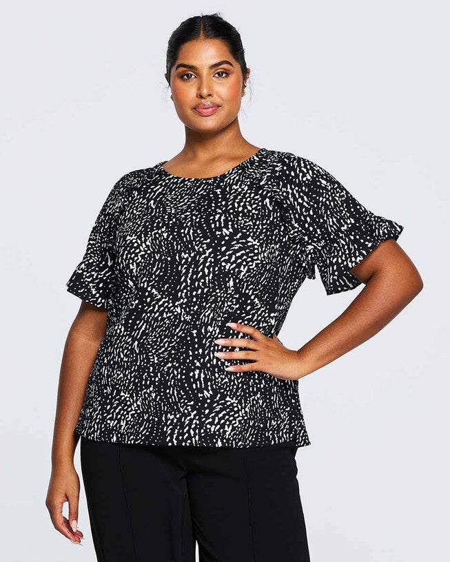 Speckle Spot Short Sleeve Top, Print / Black, hi-res image number null