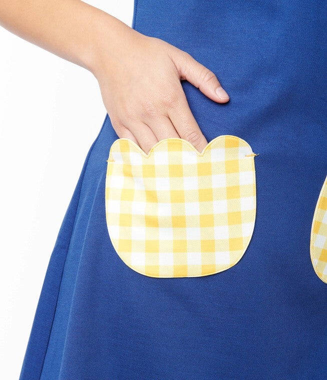 Smak Parlour Navy & Yellow Gingham Haute Gossip Mini Dress, Blue Gingham / Cobalt, alternate image number null