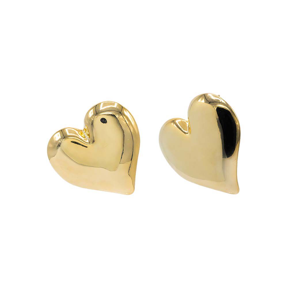 Puffy Chunky Heart Stud Earring, Gold / Gold, hi-res image number 0