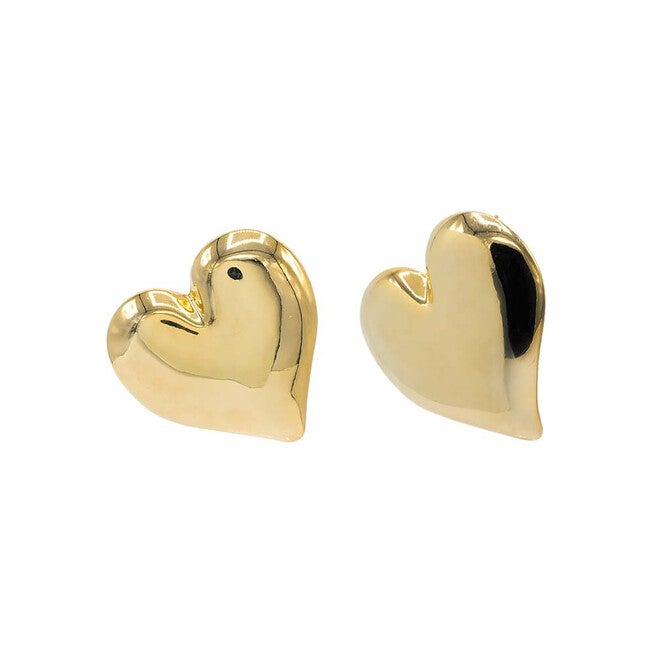 Puffy Chunky Heart Stud Earring, Gold / Gold, hi-res image number 0