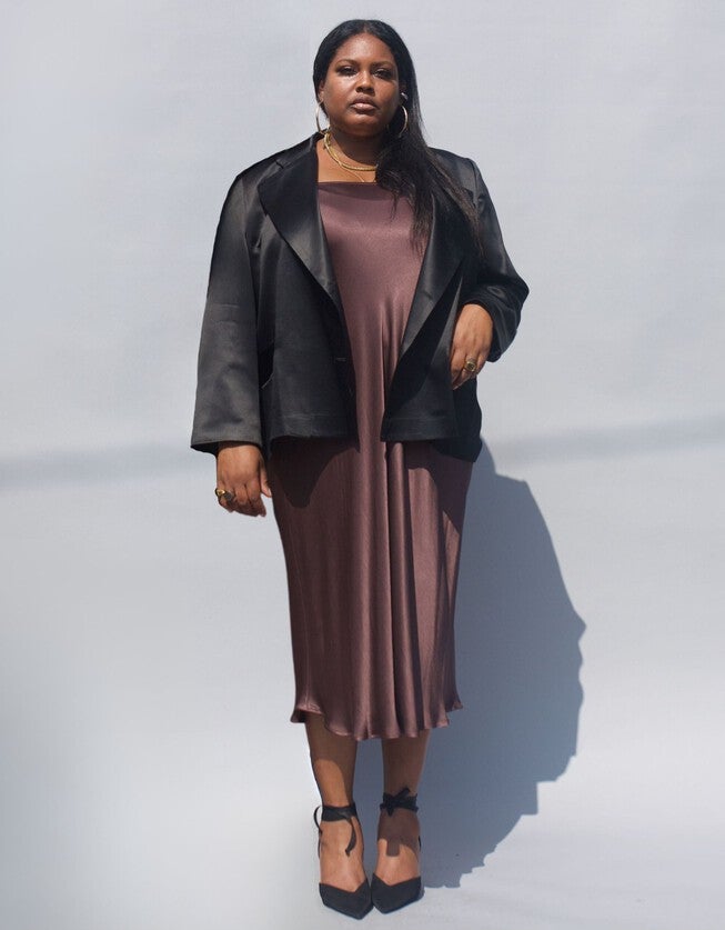 The Lexi Satin Blazer - Black, , alternate image number 3