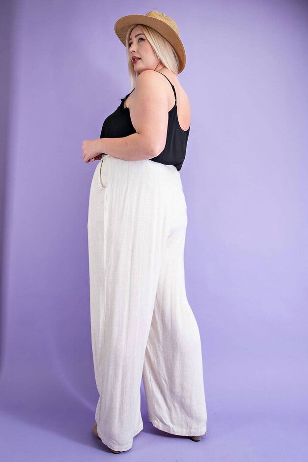 LINEN WIDE LEG PANT IN OATMEAL, Oatmeal / White, alternate image number 2