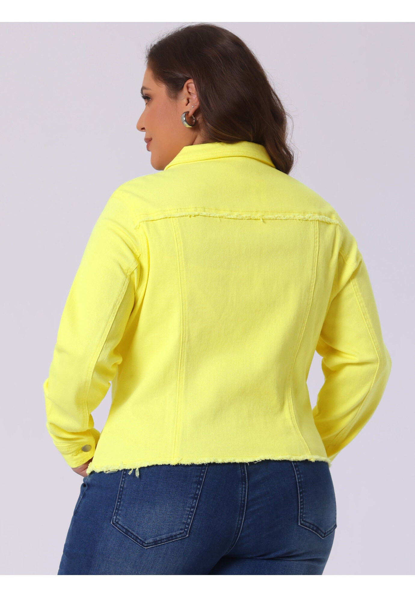 WASHED FRONT FRAYED DENIM JACKET, Yellow / Yellow, alternate image number 3