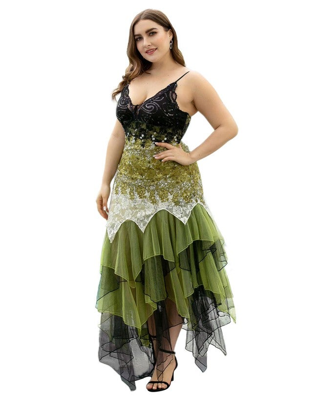 V Neck Asymmetrical Hems Cocktail Dresses, Green / Kelly Green, alternate image number null