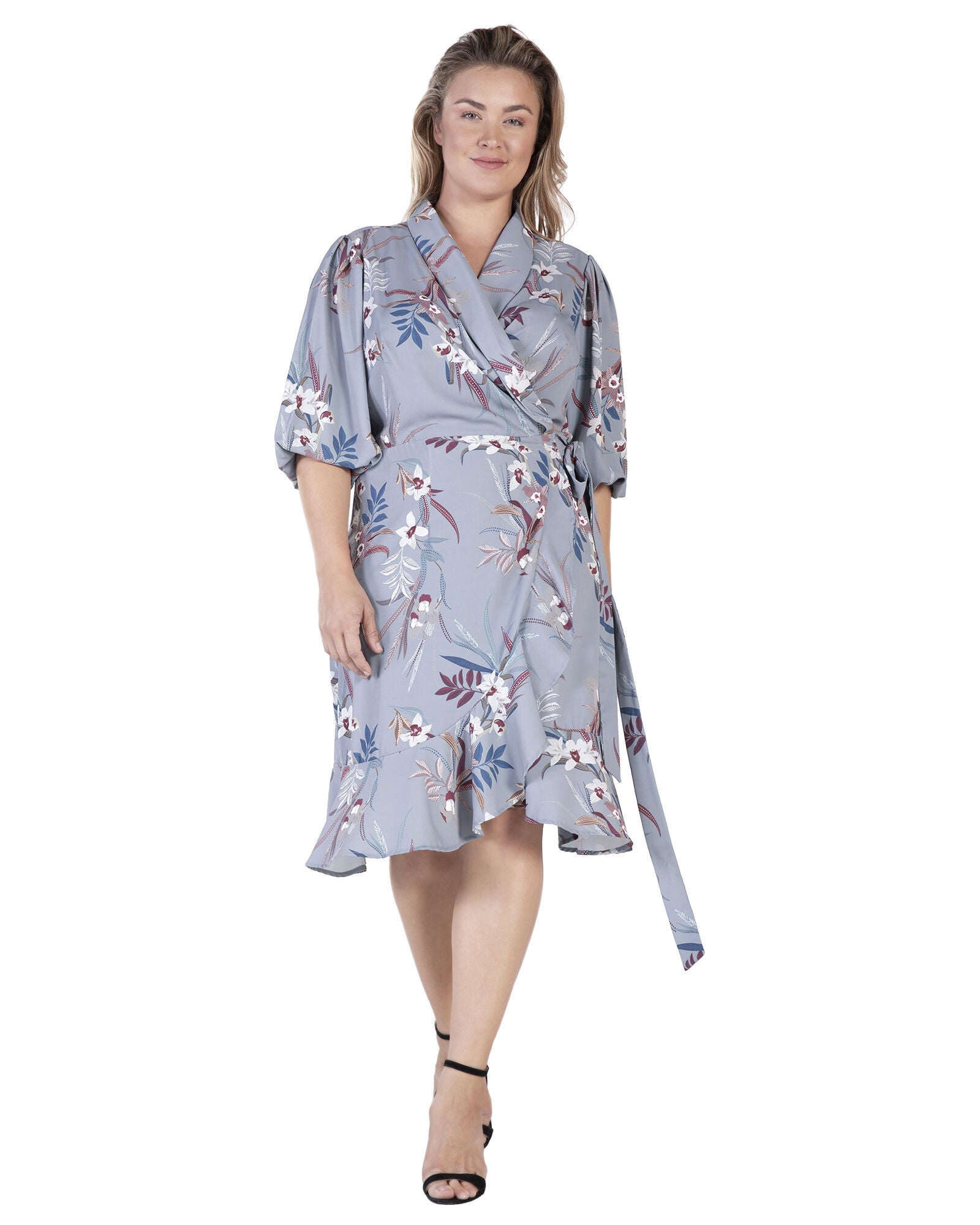 Kylie Double Georgette Dusty Pink Ruffles Wrap Midi Dress, , alternate image number 8