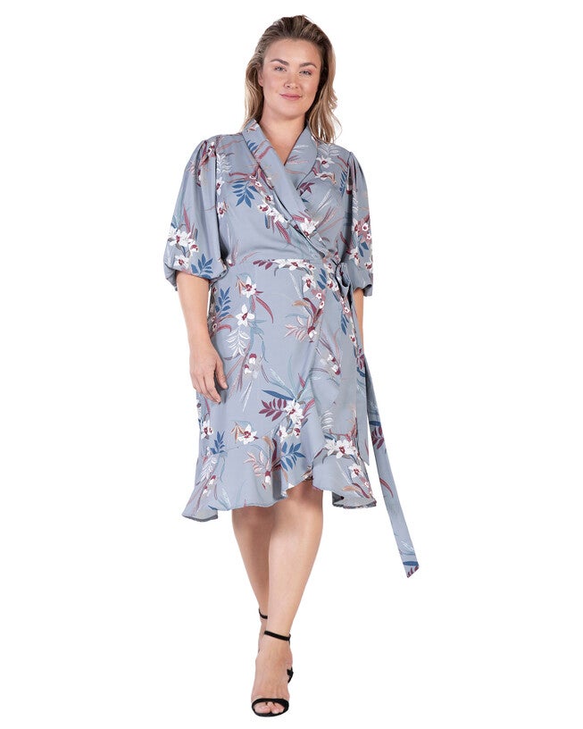 Kylie Double Georgette Dusty Pink Ruffles Wrap Midi Dress, , alternate image number 8