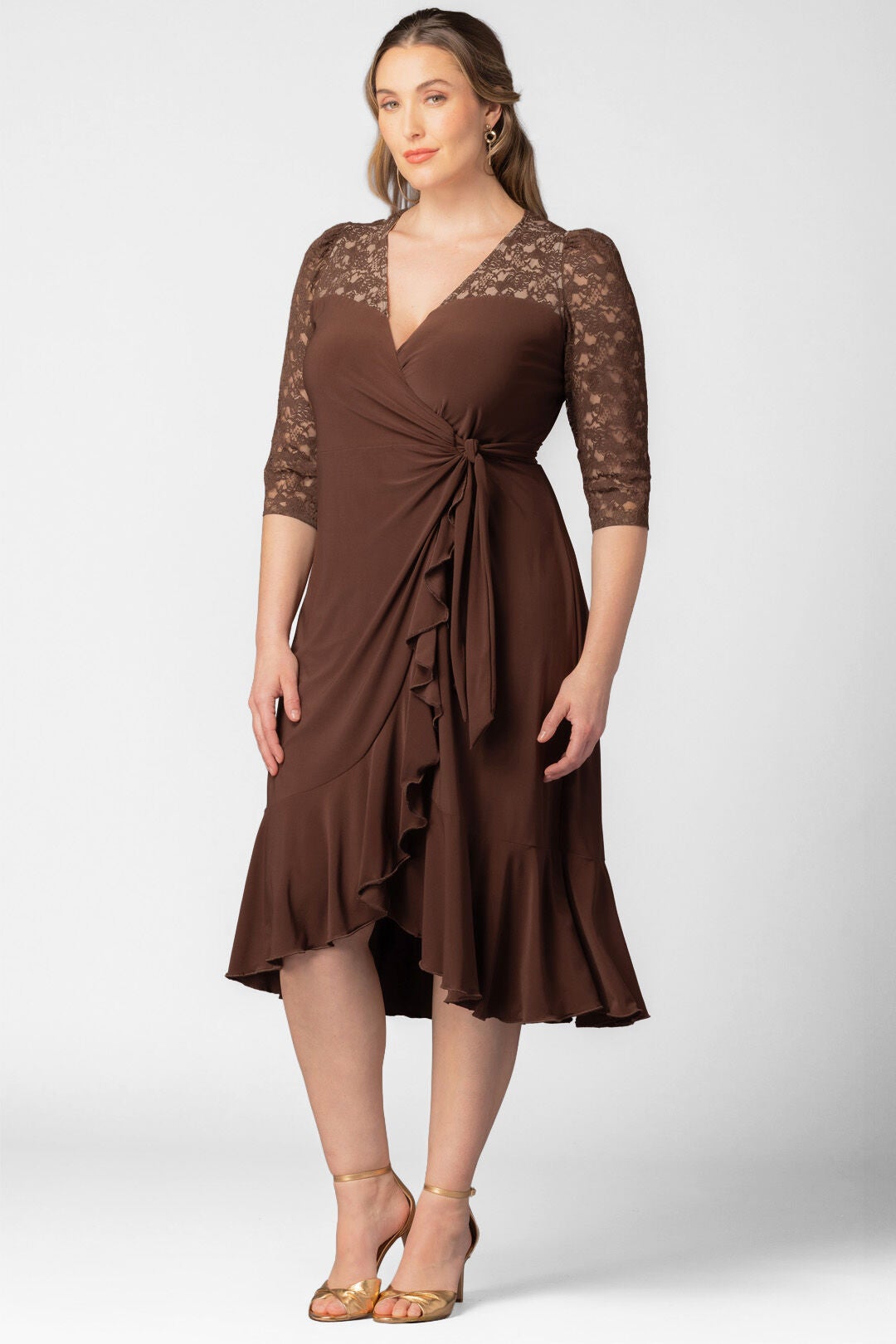 Lavish Lace Wrap Dress, Chocolate / Brown, alternate image number 5