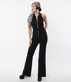 Smak Parlour Black Front Zipper Halter Jumpsuit
